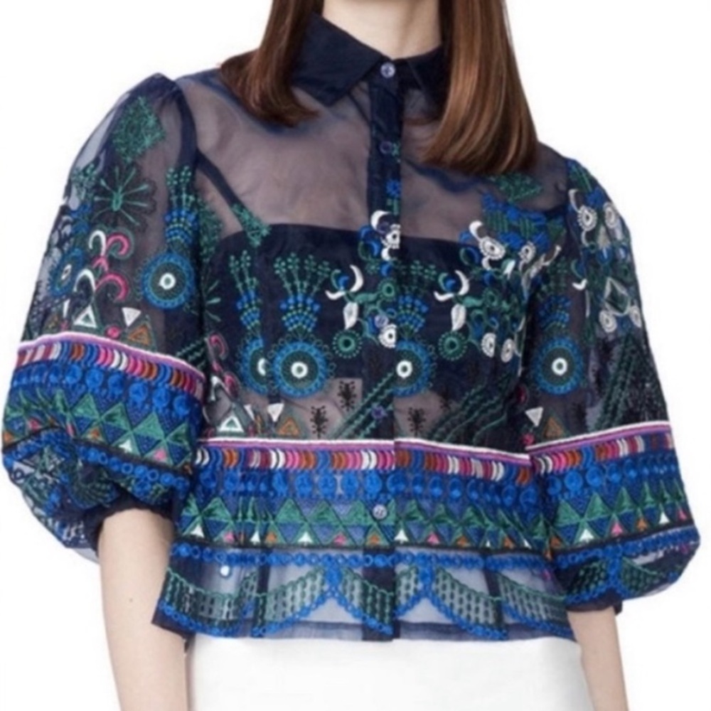 Gracia Navy and Multicolor Embroidered Blouse